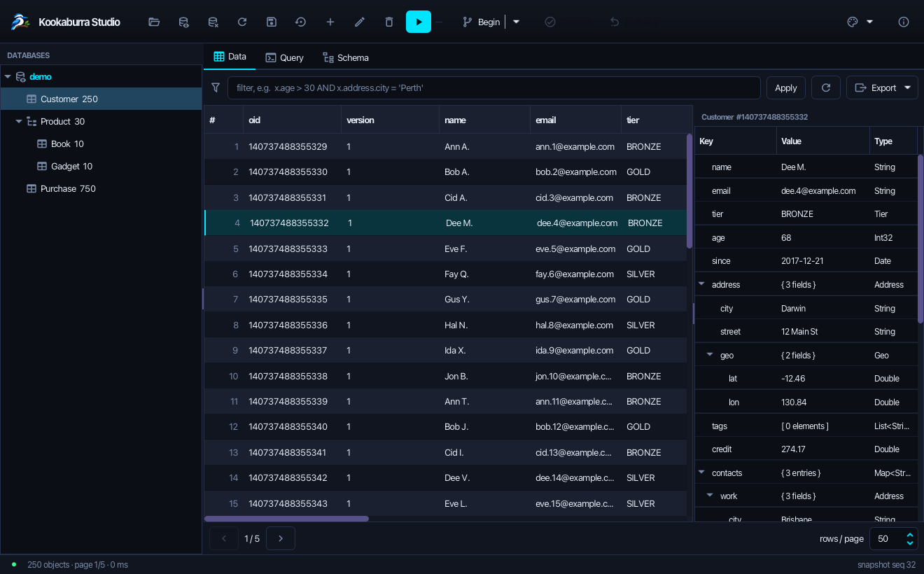 Kookaburra Studio: data grid