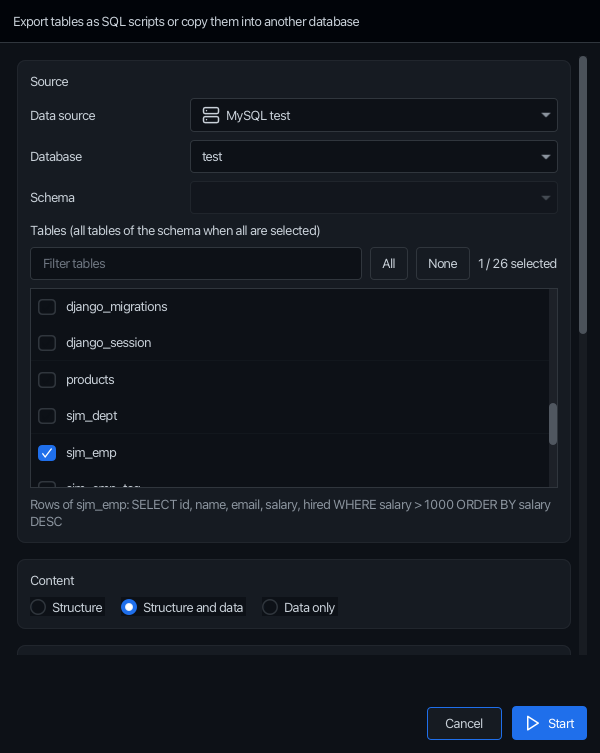 Export wizard